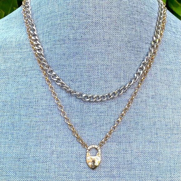 Two Urban Outfitters OU Layering Mixed Media Gold/Silver Chain/Key Necklaces NWT - Picture 1 of 10